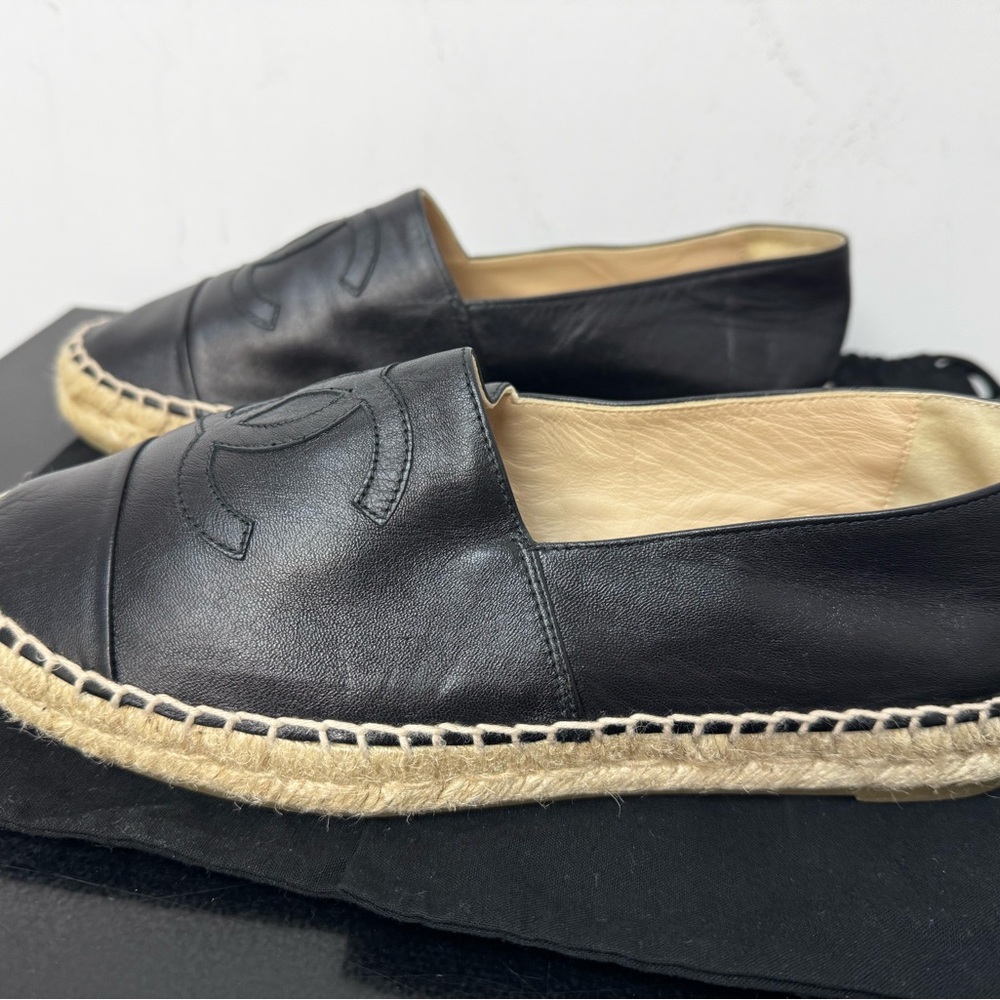 CHANEL Black Leather Espadrilles - Picture 2 of 6